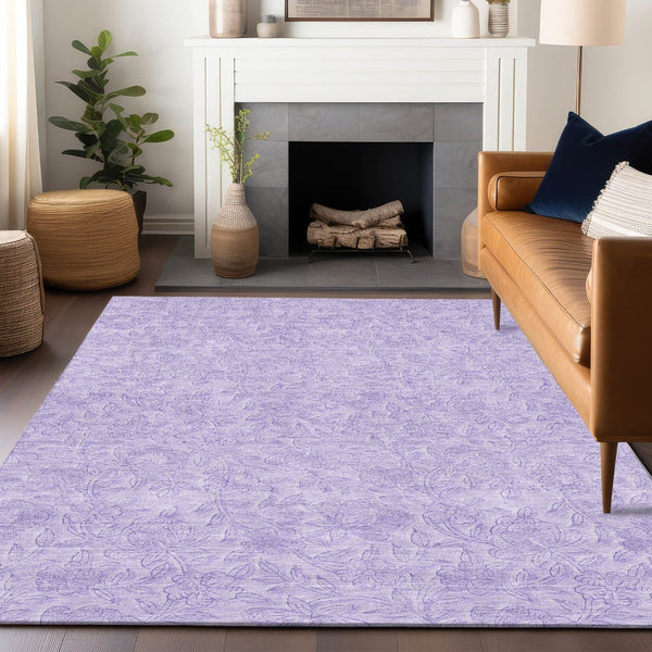 HomeRoots 10' X 14' Lilac and Ivory Floral Area Rug - Durable, Washable, UV-Protected, Kid & Pet Friendly Design! 665056