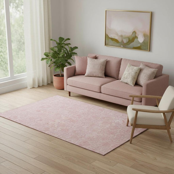 HomeRoots 5' X 8' Pink and Ivory Floral Area Rug - Washable, UV Protected, Durable for High-Traffic Spaces 665058
