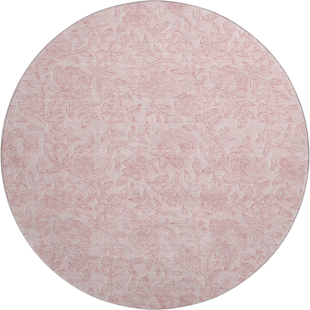 HomeRoots 8' Pink and Ivory Floral Round Rug - Washable, UV Protected, Stylish & Durable for Family Homes 665059