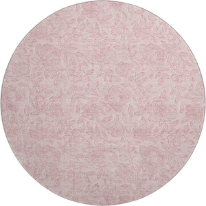HomeRoots 8' Pink and Ivory Floral Round Rug - Washable, UV Protected, Stylish & Durable for Family Homes 665059