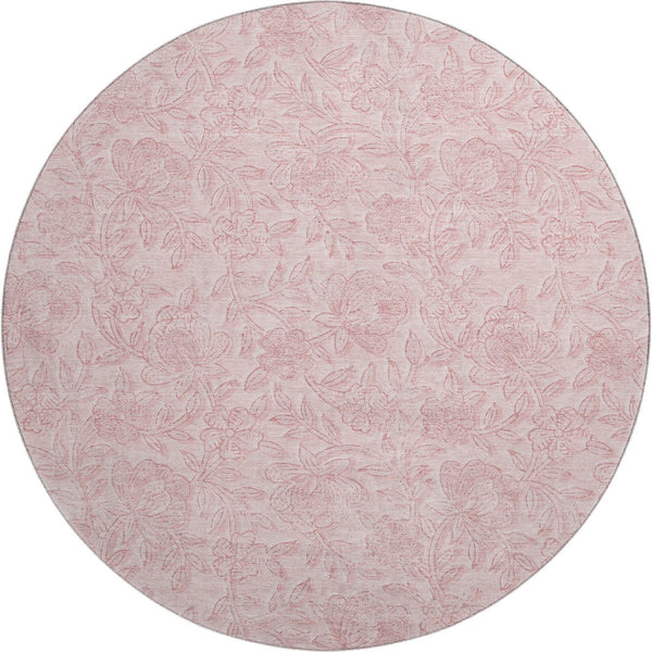 HomeRoots 8' Pink and Ivory Floral Round Rug - Washable, UV Protected, Stylish & Durable for Family Homes 665059