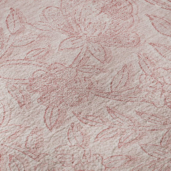HomeRoots 8' Pink and Ivory Floral Round Rug - Washable, UV Protected, Stylish & Durable for Family Homes 665059