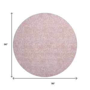 HomeRoots 8' Pink and Ivory Floral Round Rug - Washable, UV Protected, Stylish & Durable for Family Homes 665059