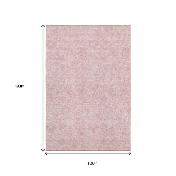 HomeRoots 10' X 14' Pink Floral Area Rug – Washable, UV Protected, Stain Resistant for Family-Friendly Living Spaces 665062