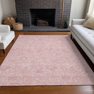 HomeRoots 10' X 14' Pink Floral Area Rug – Washable, UV Protected, Stain Resistant for Family-Friendly Living Spaces 665062