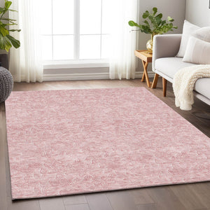 HomeRoots 10' X 14' Pink Floral Area Rug – Washable, UV Protected, Stain Resistant for Family-Friendly Living Spaces 665062