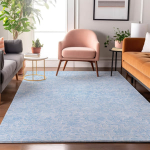 HomeRoots 5' X 8' Sky Blue Floral Area Rug - Washable, Stain-Resistant with UV Protection for High-Traffic Areas 665064