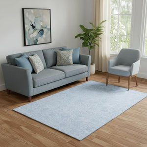 HomeRoots 5' X 8' Sky Blue Floral Area Rug - Washable, Stain-Resistant with UV Protection for High-Traffic Areas 665064