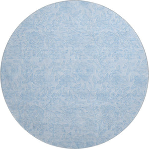 HomeRoots 8' Sky Blue and Ivory Floral Washable Round Rug with UV Protection - Durable, Stylish, Easy Care! 665065