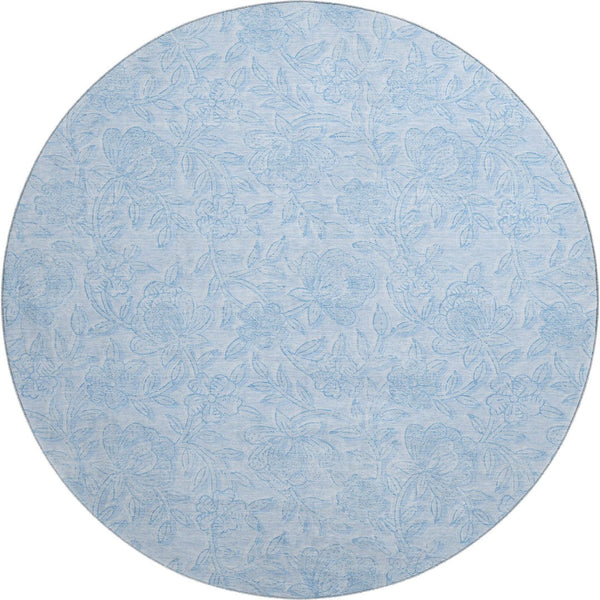 HomeRoots 8' Sky Blue and Ivory Floral Washable Round Rug with UV Protection - Durable, Stylish, Easy Care! 665065