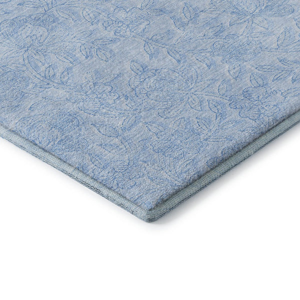 HomeRoots 8' Sky Blue and Ivory Floral Washable Round Rug with UV Protection - Durable, Stylish, Easy Care! 665065