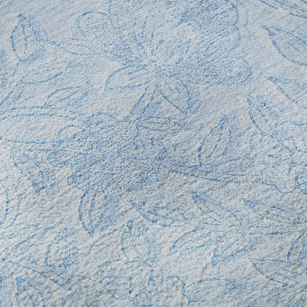 HomeRoots 8' Sky Blue and Ivory Floral Washable Round Rug with UV Protection - Durable, Stylish, Easy Care! 665065