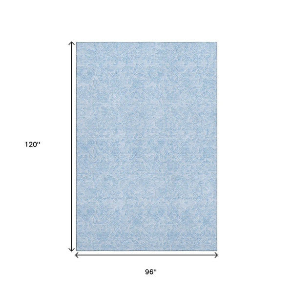 HomeRoots 8' X 10' Sky Blue Floral Area Rug - Washable, UV Protected, Durable Design for High-Traffic Spaces 665066