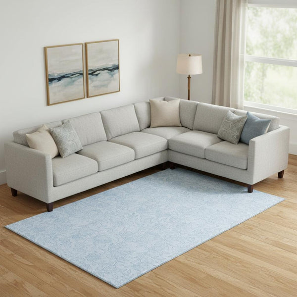 HomeRoots 8' X 10' Sky Blue Floral Area Rug - Washable, UV Protected, Durable Design for High-Traffic Spaces 665066