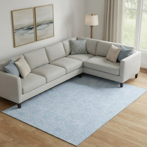 HomeRoots 9' X 12' Sky Blue Floral Area Rug - Washable, UV Protected, Durable Design for Modern Living Spaces 665067