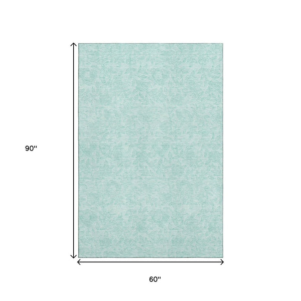 HomeRoots 5' X 8' Teal and Ivory Floral Area Rug - Stylish, Stain-Resistant, UV-Protected for Everyday Living 665070