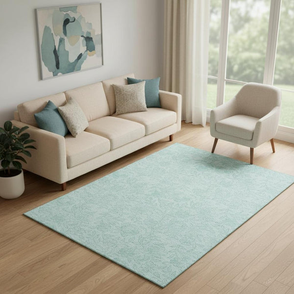 HomeRoots 5' X 8' Teal and Ivory Floral Area Rug - Stylish, Stain-Resistant, UV-Protected for Everyday Living 665070