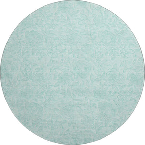 HomeRoots 8' Teal Floral Round Rug - Washable, UV-Protected, Stain-Resistant, Perfect for Homes with Kids & Pets! 665071