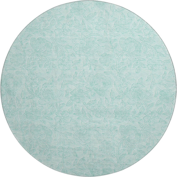 HomeRoots 8' Teal Floral Round Rug - Washable, UV-Protected, Stain-Resistant, Perfect for Homes with Kids & Pets! 665071