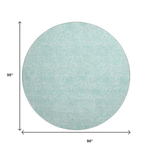 HomeRoots 8' Teal Floral Round Rug - Washable, UV-Protected, Stain-Resistant, Perfect for Homes with Kids & Pets! 665071