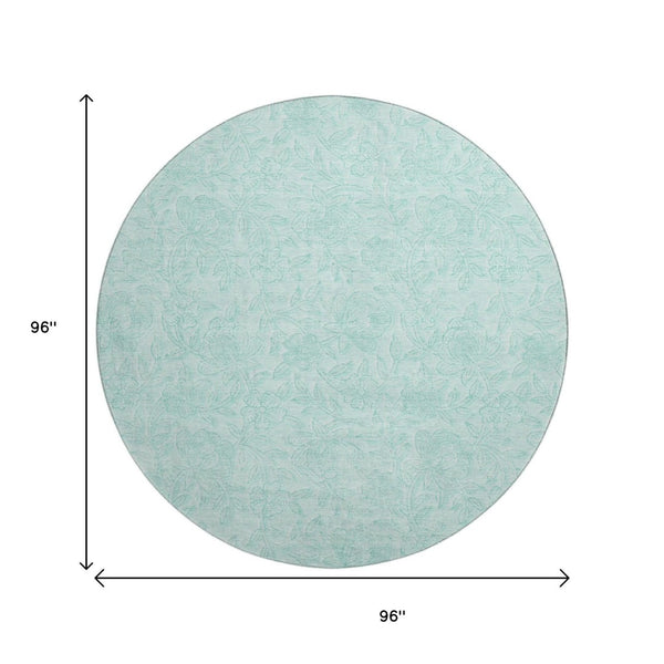 HomeRoots 8' Teal Floral Round Rug - Washable, UV-Protected, Stain-Resistant, Perfect for Homes with Kids & Pets! 665071