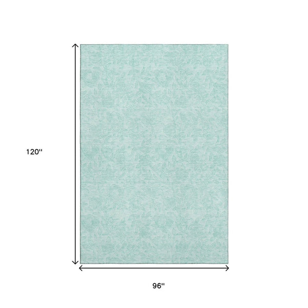 HomeRoots 8' X 10' Teal and Ivory Floral Area Rug - Stain-Resistant, UV Protected, Perfect for Home Decor! 665072