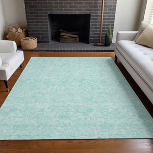 HomeRoots 8' X 10' Teal and Ivory Floral Area Rug - Stain-Resistant, UV Protected, Perfect for Home Decor! 665072