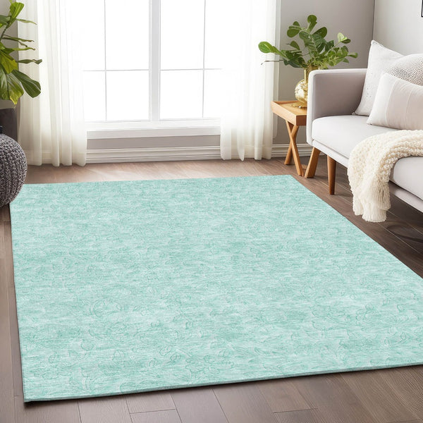 HomeRoots 8' X 10' Teal and Ivory Floral Area Rug - Stain-Resistant, UV Protected, Perfect for Home Decor! 665072