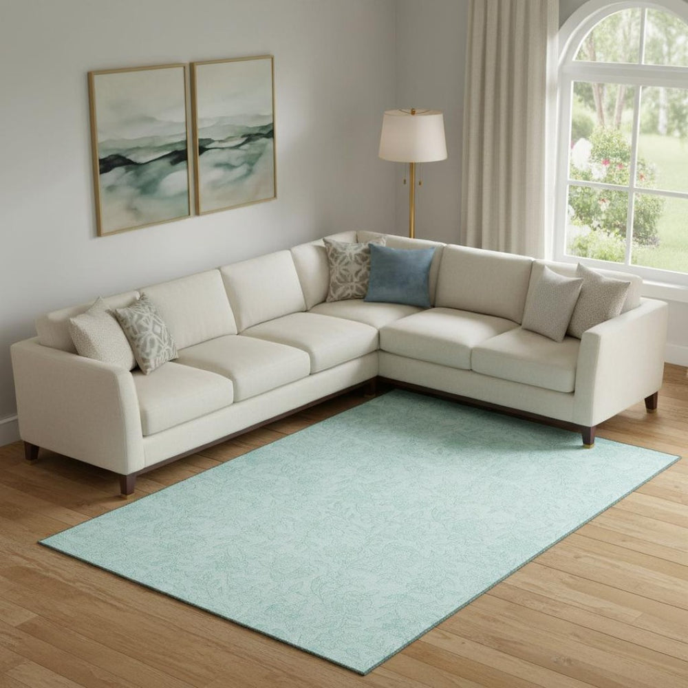 HomeRoots 10' Teal and Ivory Floral Area Rug - Washable, UV Protected, Durable Design for High-Traffic Spaces 665074