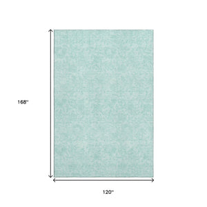 HomeRoots 10' Teal and Ivory Floral Area Rug - Washable, UV Protected, Durable Design for High-Traffic Spaces 665074