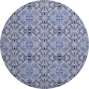 HomeRoots 8' Stylish Blue Gray & Ivory Medallion Washable Round Rug with UV Protection for Busy Homes 665083