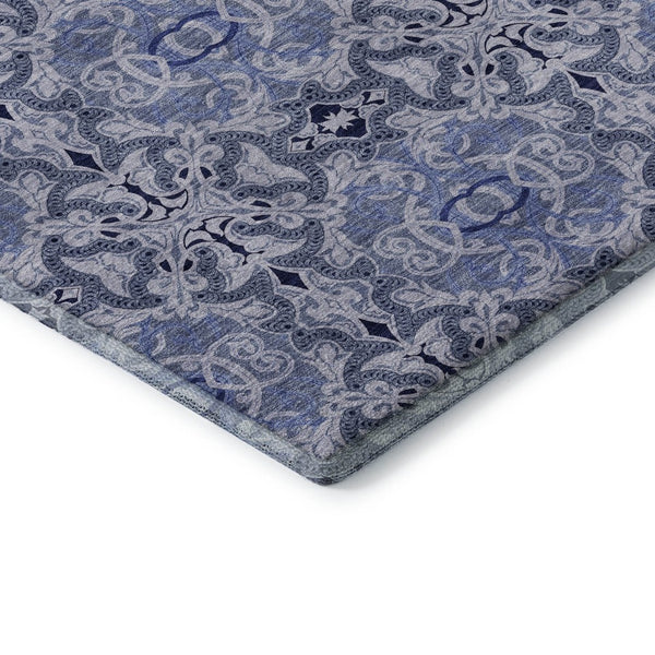 HomeRoots 8' Stylish Blue Gray & Ivory Medallion Washable Round Rug with UV Protection for Busy Homes 665083
