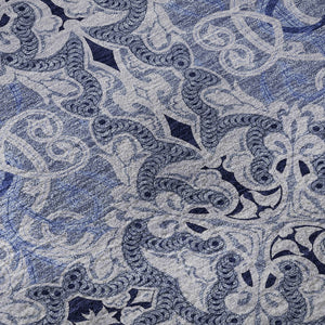 HomeRoots 8' Stylish Blue Gray & Ivory Medallion Washable Round Rug with UV Protection for Busy Homes 665083