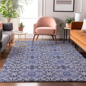HomeRoots 8' X 10' Stylish Blue Gray Ivory Medallion Area Rug - Washable, UV Protected & Perfect for Busy Homes! 665084