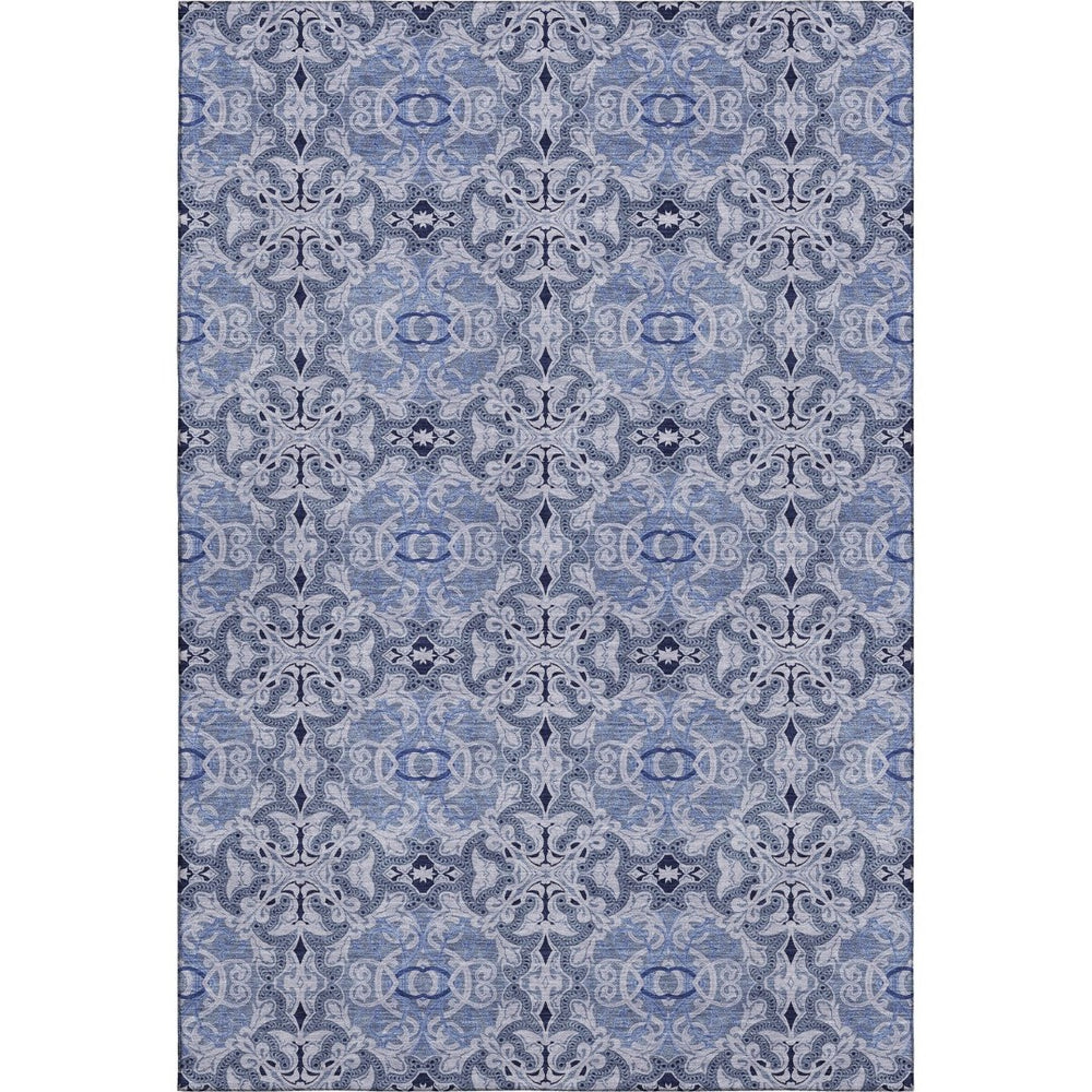 HomeRoots 8' X 10' Stylish Blue Gray Ivory Medallion Area Rug - Washable, UV Protected & Perfect for Busy Homes! 665084