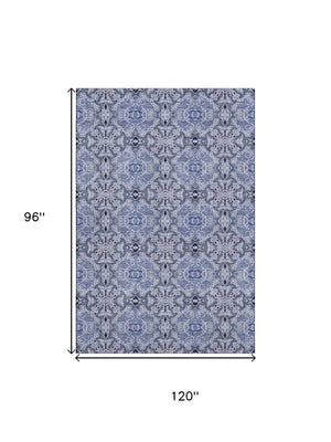 HomeRoots 8' X 10' Stylish Blue Gray Ivory Medallion Area Rug - Washable, UV Protected & Perfect for Busy Homes! 665084