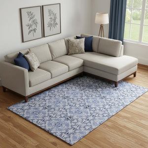 HomeRoots 9' X 12' Blue Gray Medallion Washable Area Rug with UV Protection - Durable, Stylish, Easy Care! 665085