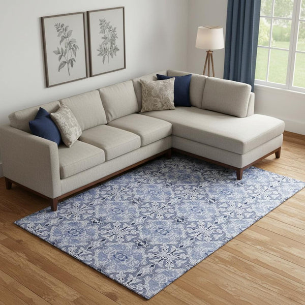 HomeRoots 9' X 12' Blue Gray Medallion Washable Area Rug with UV Protection - Durable, Stylish, Easy Care! 665085