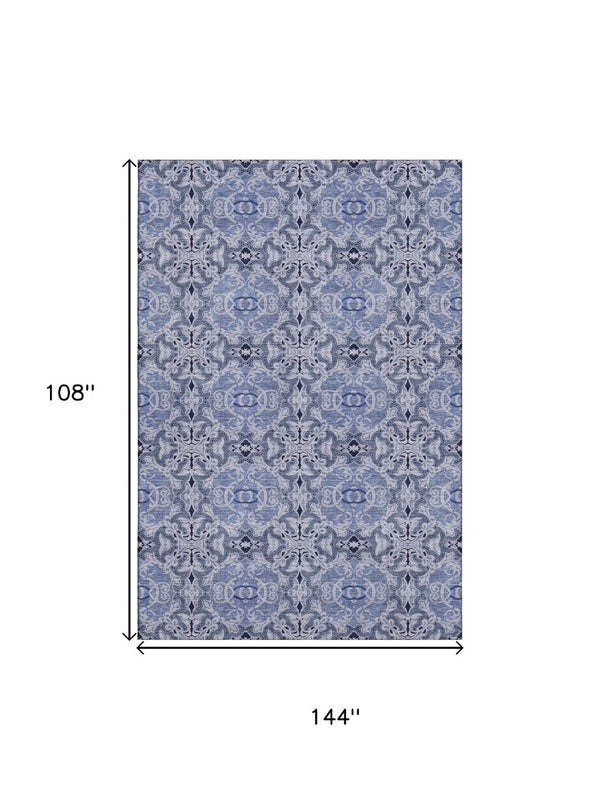 HomeRoots 9' X 12' Blue Gray Medallion Washable Area Rug with UV Protection - Durable, Stylish, Easy Care! 665085