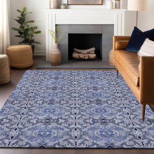 HomeRoots 9' X 12' Blue Gray Medallion Washable Area Rug with UV Protection - Durable, Stylish, Easy Care! 665085