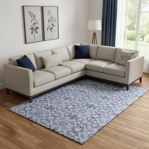 HomeRoots 10' X 14' Blue Gray & Ivory Medallion Washable Area Rug - Durable, UV-Protected & Stylish Home Essential 665086