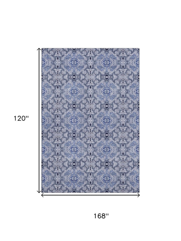HomeRoots 10' X 14' Blue Gray & Ivory Medallion Washable Area Rug - Durable, UV-Protected & Stylish Home Essential 665086