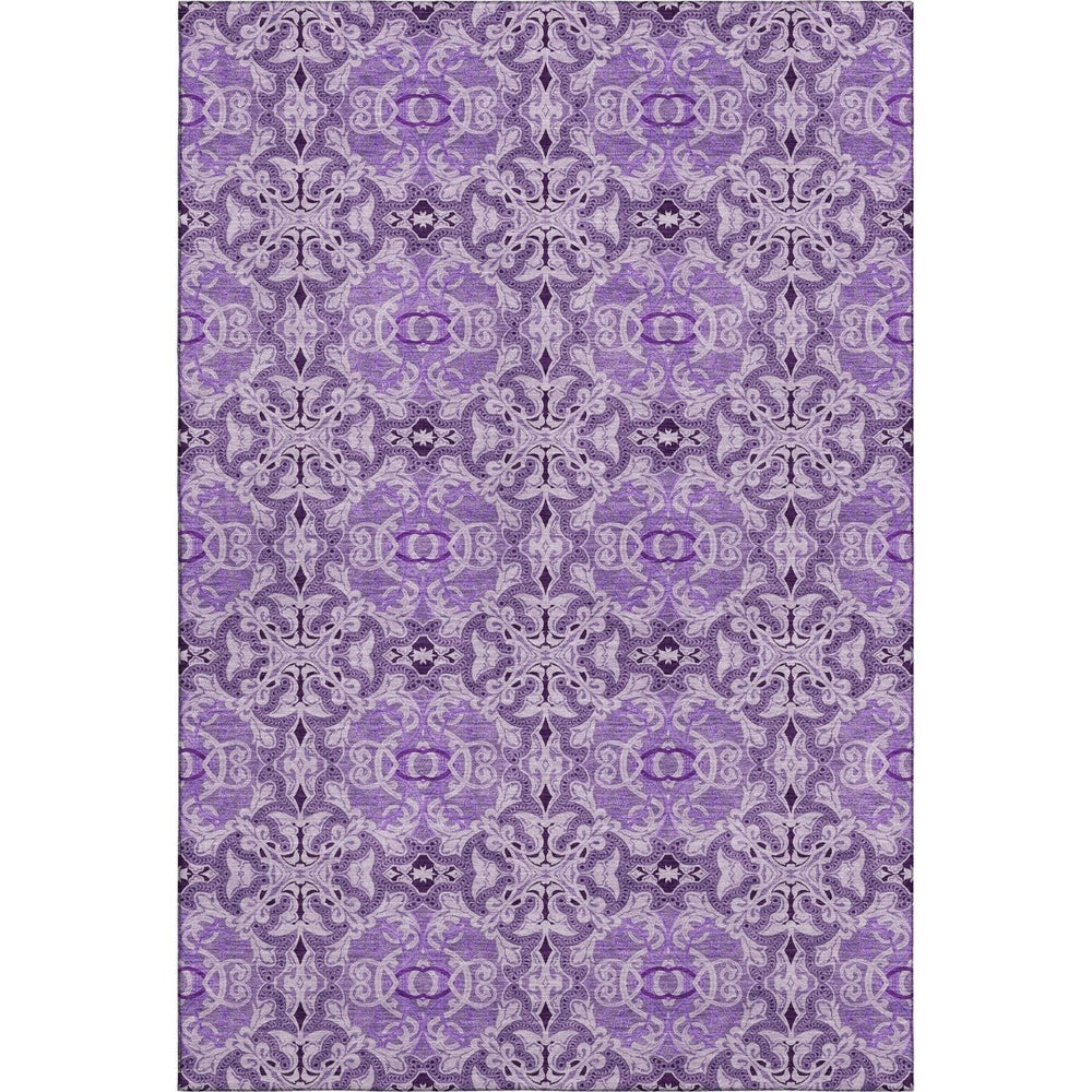 HomeRoots 5' X 8' Purple And Ivory Medallion Area Rug - Washable, UV Protected, Stain-Resistant, Stylish Comfort 665106
