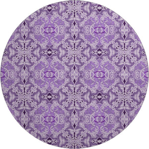 HomeRoots 8' Purple And Ivory Medallion Washable Round Rug - Durable, UV-Protected, Easy-Care for Family Rooms 665107