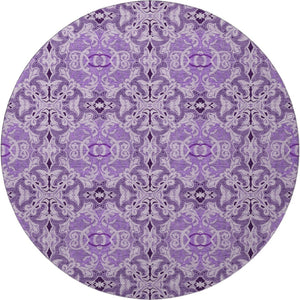 HomeRoots 8' Purple And Ivory Medallion Washable Round Rug - Durable, UV-Protected, Easy-Care for Family Rooms 665107