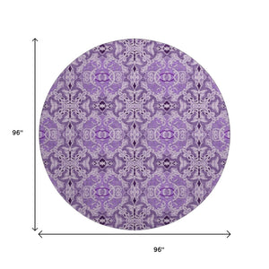 HomeRoots 8' Purple And Ivory Medallion Washable Round Rug - Durable, UV-Protected, Easy-Care for Family Rooms 665107