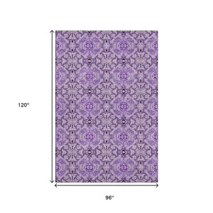 HomeRoots 8' X 10' Purple and Ivory Medallion Area Rug - Washable, UV Protected, Durable for Busy Homes 665108