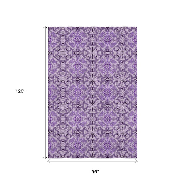 HomeRoots 8' X 10' Purple and Ivory Medallion Area Rug - Washable, UV Protected, Durable for Busy Homes 665108