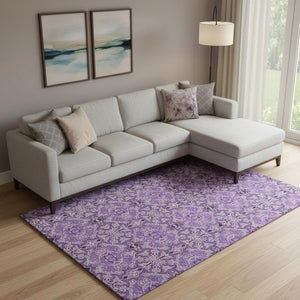 HomeRoots 8' X 10' Purple and Ivory Medallion Area Rug - Washable, UV Protected, Durable for Busy Homes 665108