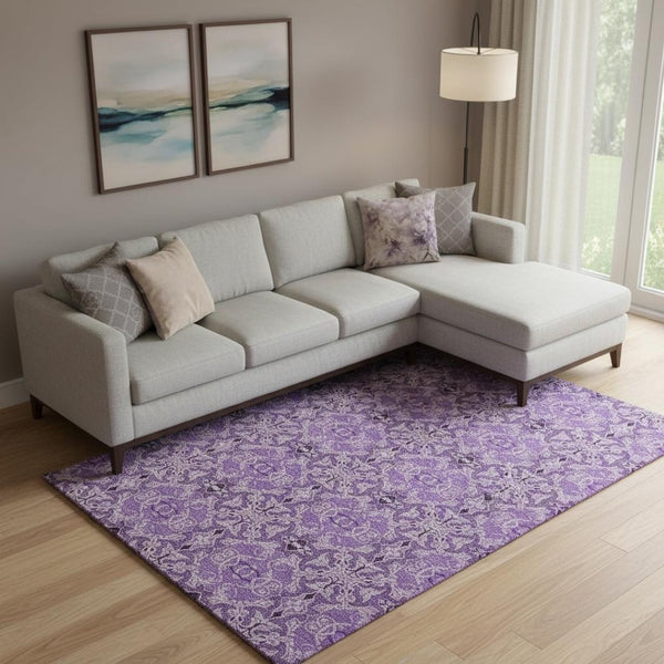 HomeRoots 8' X 10' Purple and Ivory Medallion Area Rug - Washable, UV Protected, Durable for Busy Homes 665108